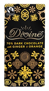 Divine Chocolate - 70% Dark Chocolate with Ginger and Orange