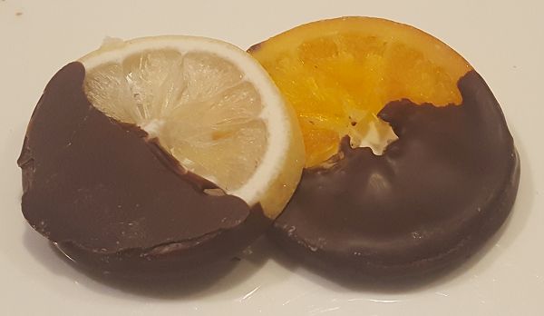 CocoVaa candied lemon and orange dipped in chocolate